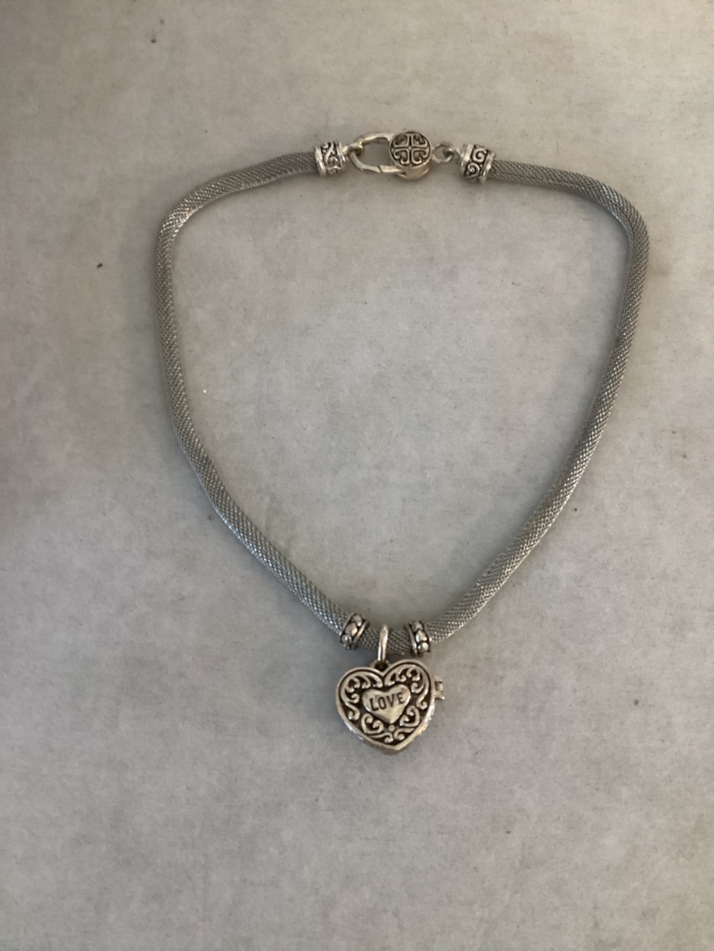 Brighton “Love” Heart w/ Cross Locket Necklace Silver Tone Photo Locket
